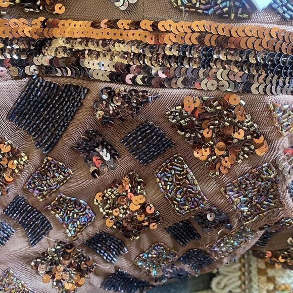 Mac Duggal Sz 4 Brown Chocolate Beaded Geometric Sheath Cocktail Evening Dress - Picture 8 of 12